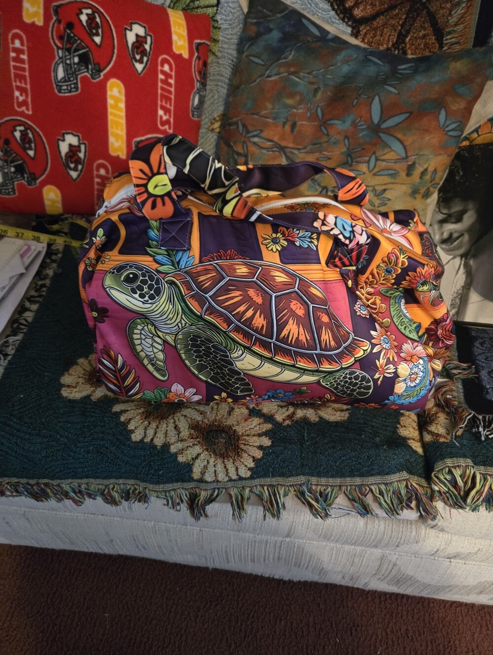 Turtle Print Floral Weekender Bag - Multicolor